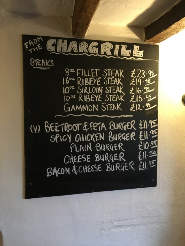 Chalkboard menu at the Chichester Arms