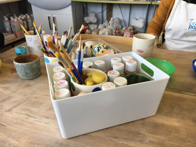 Painting equipment at Tarka Pottery
